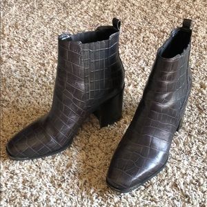 Croc-embossed ankle boots